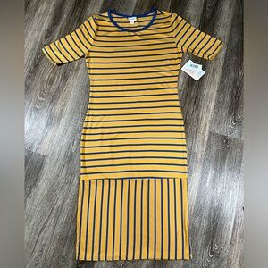 NWT Lularoe Julia Dress, yellow with blue stripes, sz:M